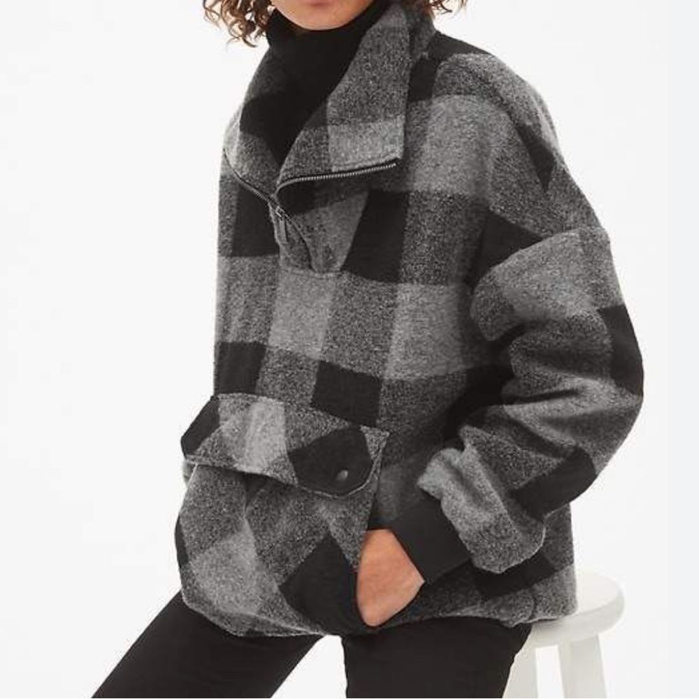 GAP Oversized Plaid Quarter-Zip Pullover Jacket